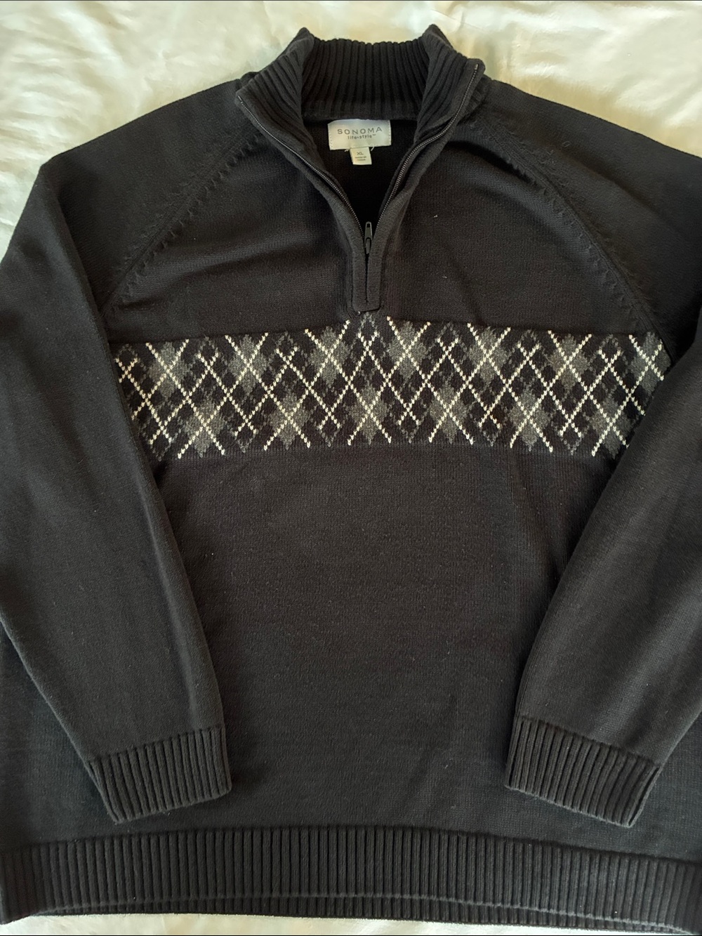 Sonoma Black Half-Zip Argyle Pullover
